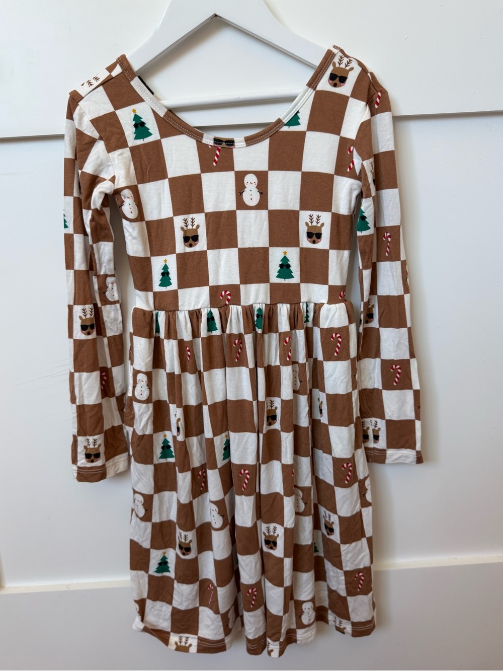 Little Sleepies Kids Brown & White Checker Christmas Dress